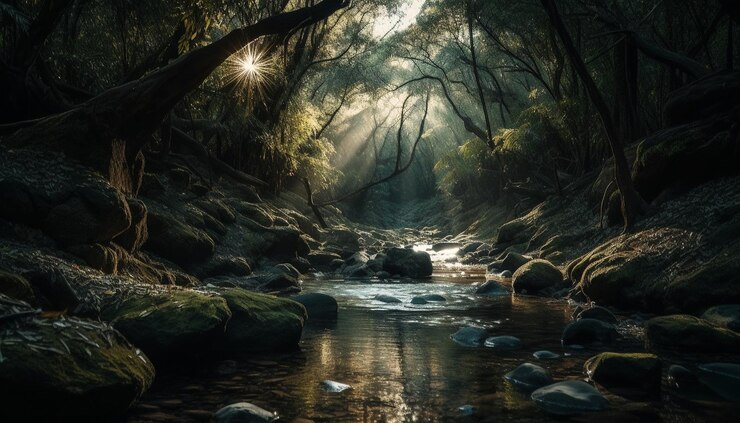 Foto grátis floresta de outono misteriosa à noite encantada beleza gerada por ia