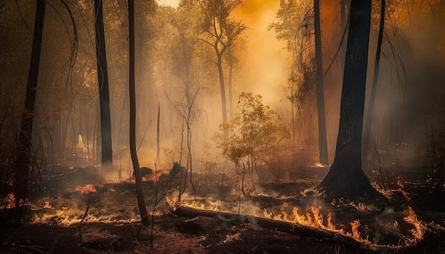 Foto grátis floresta em chamas no calor do outono e mistério gerado pela ia