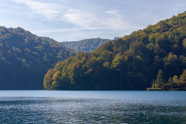 Floresta nas colinas perto do lago Plitvice na Croácia