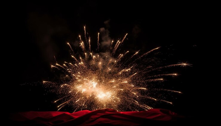 Foto grátis fogos de artifício brilhantes iluminam o céu noturno escuro gerado pela ia