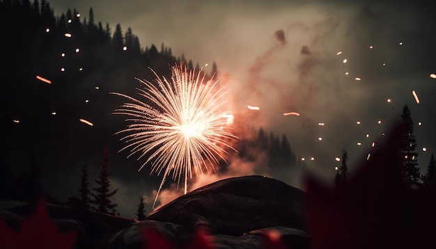 Foto grátis fogos de artifício explodindo em celebração vibrante da noite de verão gerada por ia