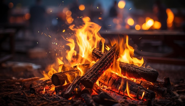 Fogueira brilhante queima aquecimento brilhante natureza noite de inverno gerada por inteligência artificial