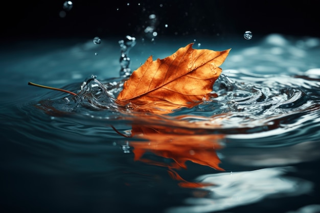 Folha de outono seca na água