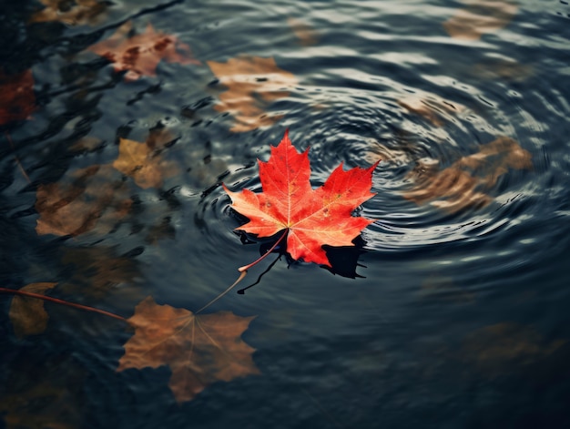 Folha seca de outono flutuando na água