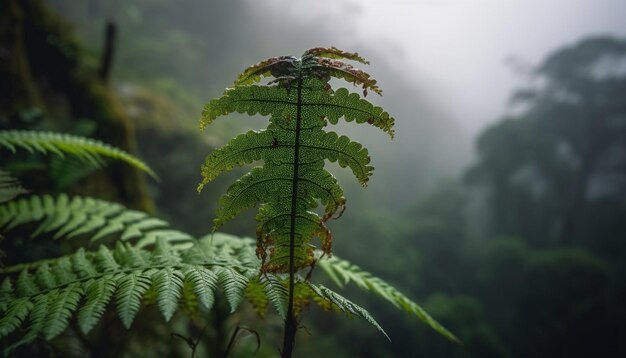 Folhagem de samambaia vibrante em paisagem de floresta tranquila gerada por ia