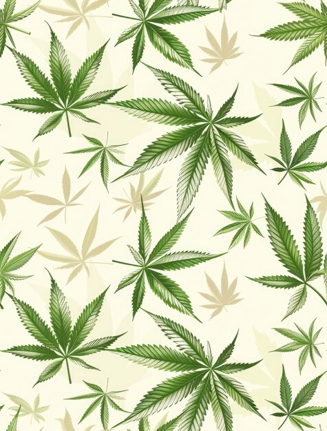 Folhas de maconha verdes frescas e vibrantes em fundo variado