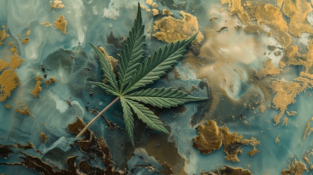 Folhas de maconha verdes frescas e vibrantes em fundo variado