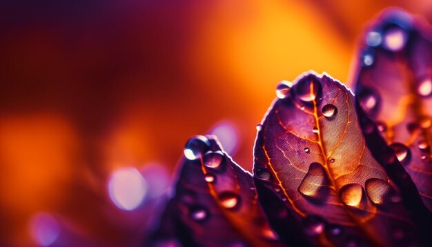 Folhas de outono vibrantes refletem na água orvalhada gerada pela ia