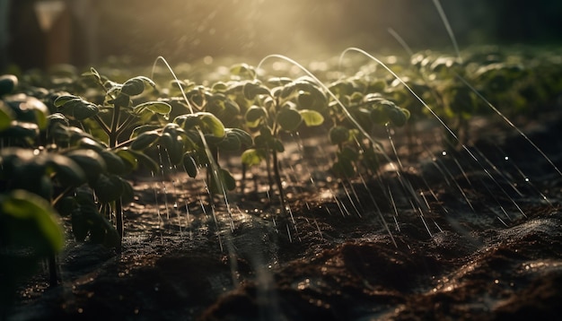 Foto grátis folhas verdes frescas crescem à luz do sol gerada pela ia