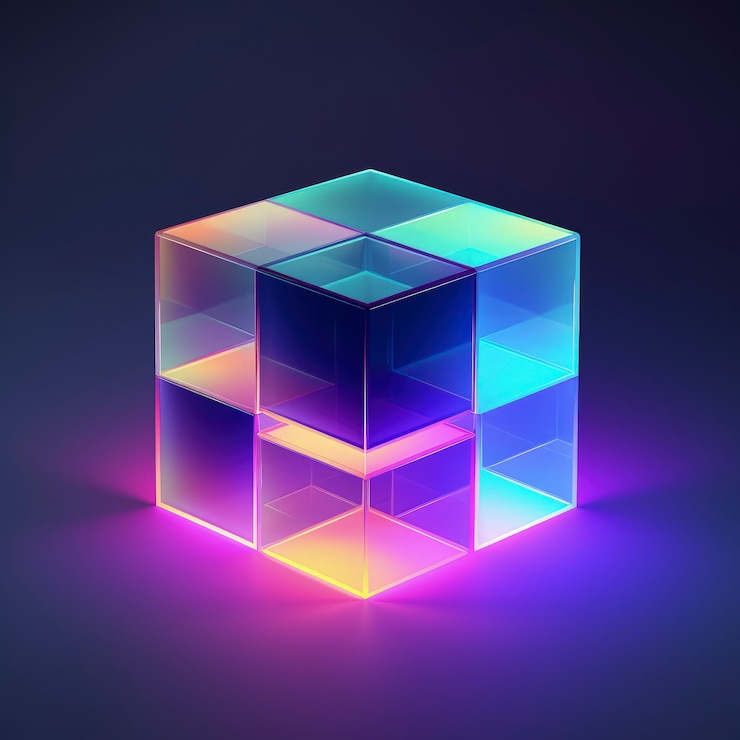 Foto grátis forma 3d brilhante com cores holográficas brilhantes