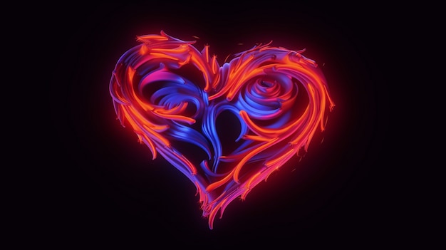 Forma de coração 3d brilhante com luz de néon