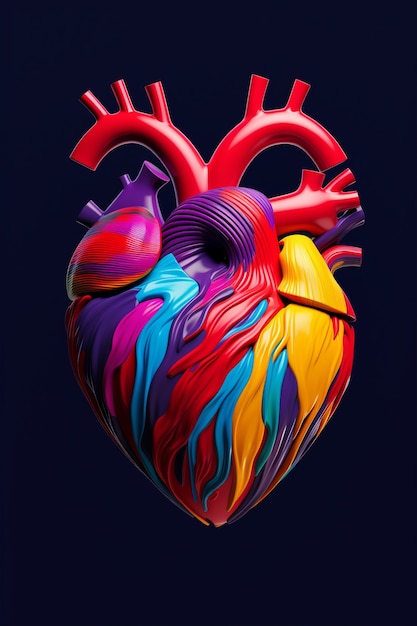 Forma de coração colorido realista em estúdio
