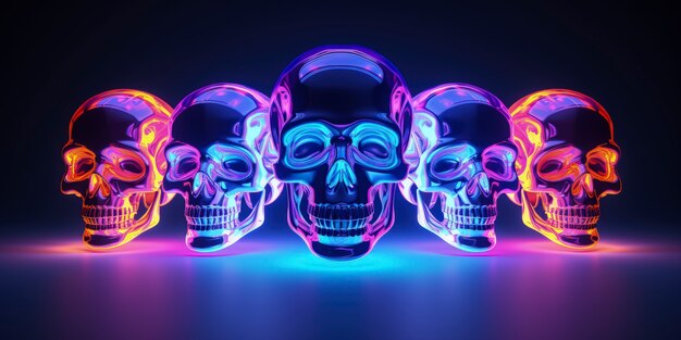 Forma de crânio 3D brilhando com cores holográficas brilhantes