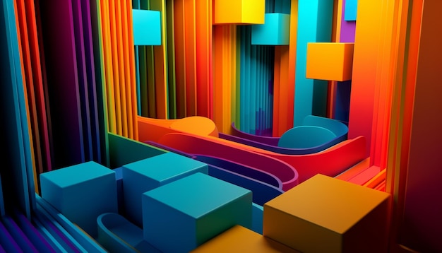 Formas abstratas multicoloridas criam um cenário futurista gerado por IA