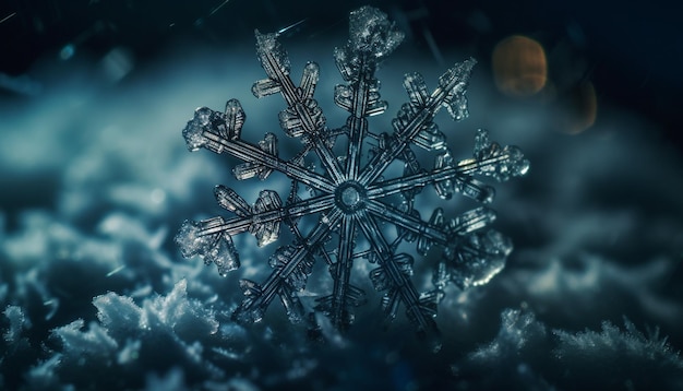 Foto grátis formas de floco de neve brilhando intensamente contra o pano de fundo azul gerado pela ia