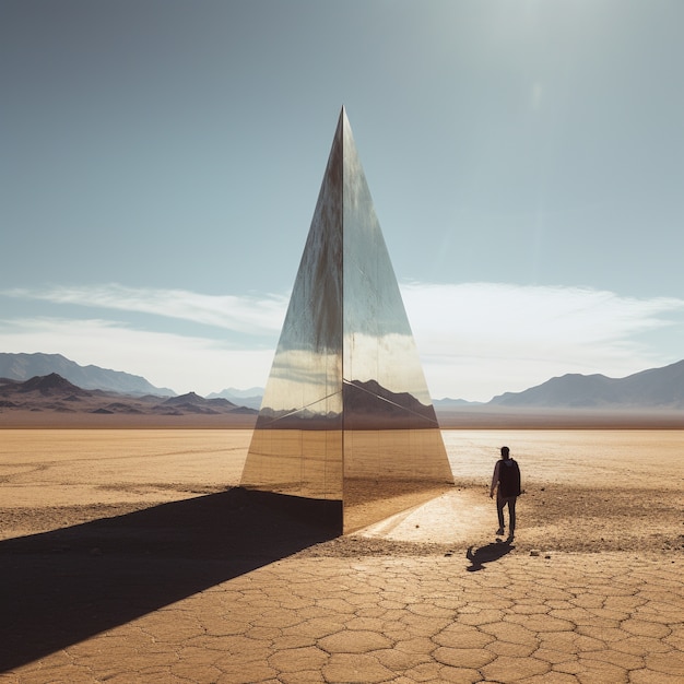 Formas geométricas surrealistas no deserto estéril
