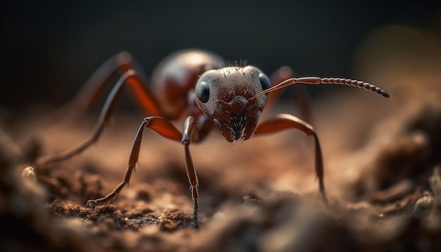 Formiga pequena trabalhando em folhas verdes ao ar livre geradas por IA