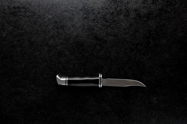 Foto aproximada de um canivete com cabo preto