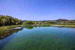 Foto grátis foto de alto ângulo de um lago no interior da eslovênia