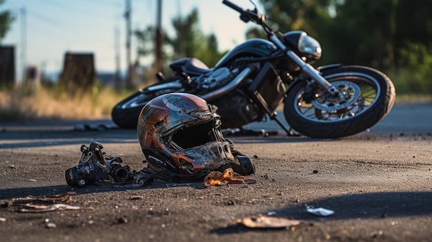 Foto grátis foto de capacete e motocicleta na estrada o conceito de acidentes de trânsito