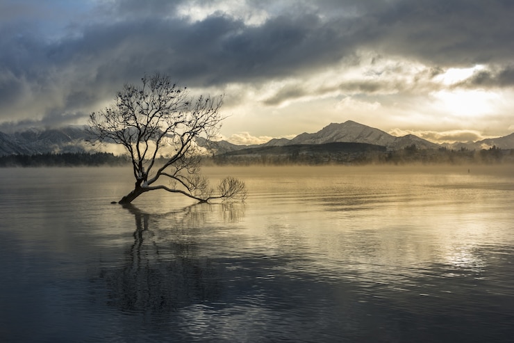 Foto grátis foto de tirar o fôlego do lago wanaka na vila de wanaka, nova zelândia
