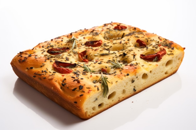 Foto de uma focaccia italiana isolada em fundo preto