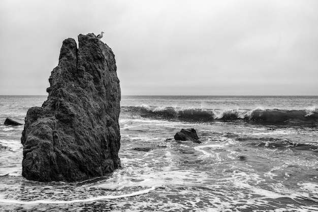 Foto em tons de cinza do parque das marés de Beiguan em taiwan