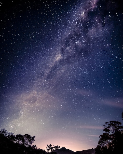 Foto vertical de um lindo céu estrelado