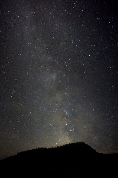 Foto vertical de uma colina com uma paisagem deslumbrante da Via Láctea