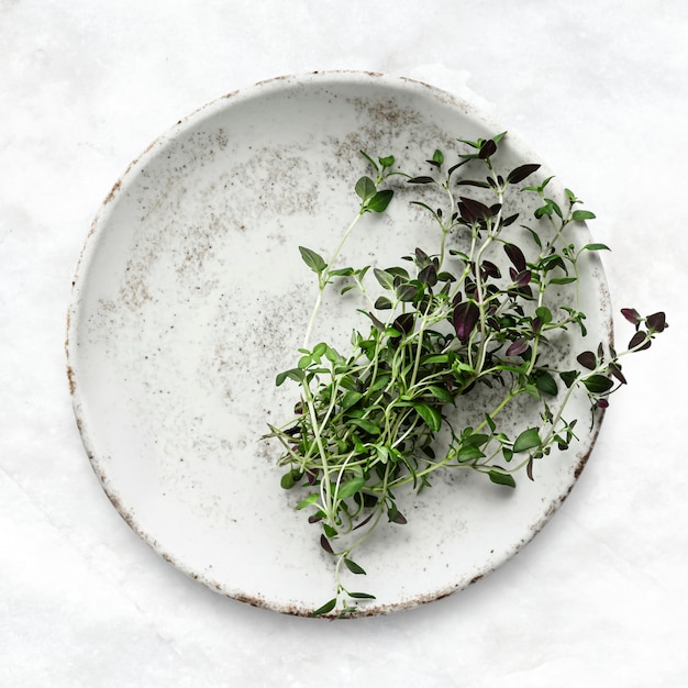 Fotografia de alimentos com folhas de tomilho