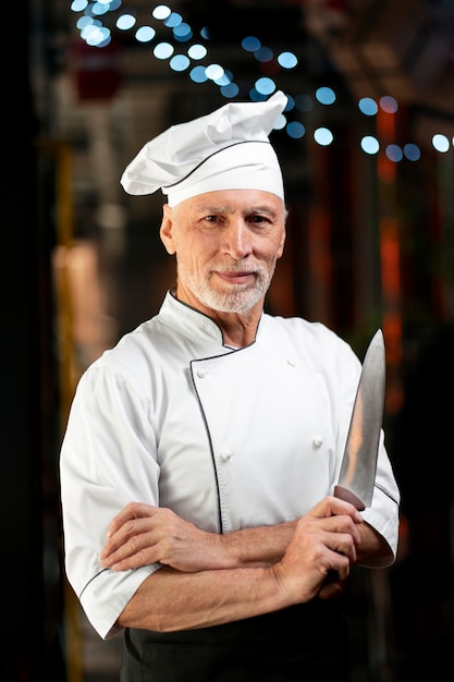 Fotografia média de um chef profissional a posar.