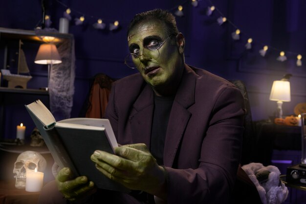 Frankenstein lendo livro plano médio