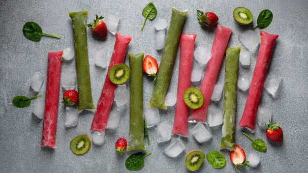 Freezies brasileiros típicos com natureza morta de frutas