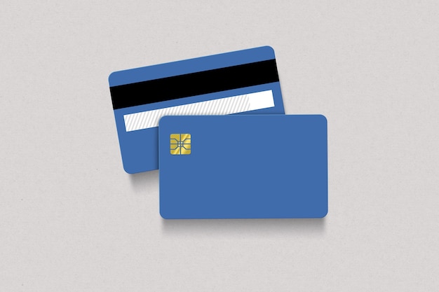 Foto grátis frente e verso do cartão de crédito azul isolados