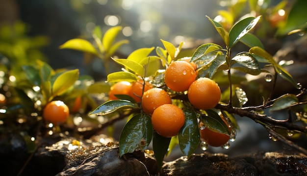 Foto grátis frescor da natureza frutas cítricas maduras folhas verdes alimentação saudável gerada por inteligência artificial