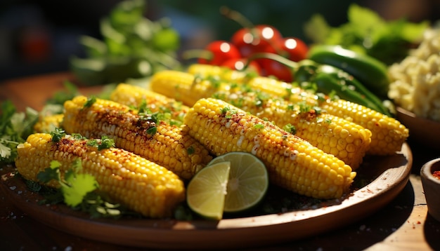 Foto grátis frescor de prato de vegetais grelhados em uma mesa natural de verão gerada por inteligência artificial