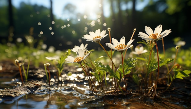 Foto grátis frescor do prado de verão, um close de camomila florescente gerada por inteligência artificial