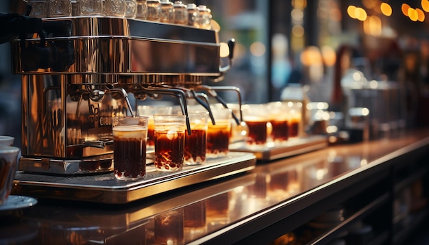 Foto grátis frescor e cafeína saem da cafeteira do bar gerada por inteligência artificial