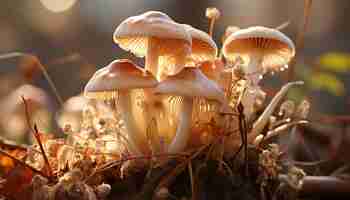 Foto grátis frescura e beleza na natureza crescimento de cogumelos comestíveis de outono gerado pela ia