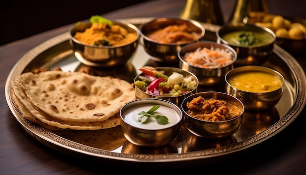 Frescura e especiarias num prato uma refeição indiana gourmet gerada por inteligência artificial