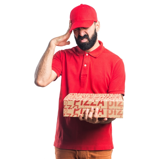 Frustrado homem de entrega de pizza