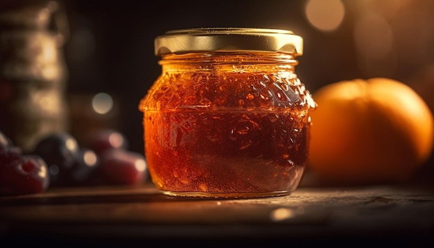 Foto grátis fruta orgânica fresca na mesa de madeira rústica gerada por ia