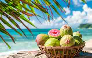 Foto grátis fruta tropical de goiaba, natureza morta