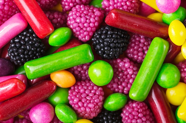 Frutas e doces de geléia close-up