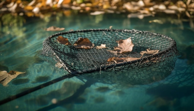 Frutos do mar frescos capturados em rede de pesca comercial em litoral tranquilo gerado por IA