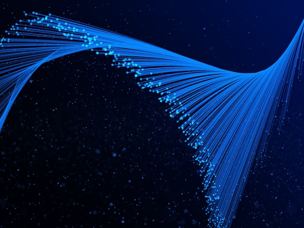 Fundo abstrato fluxo 3D com raios e pontos cibernéticos