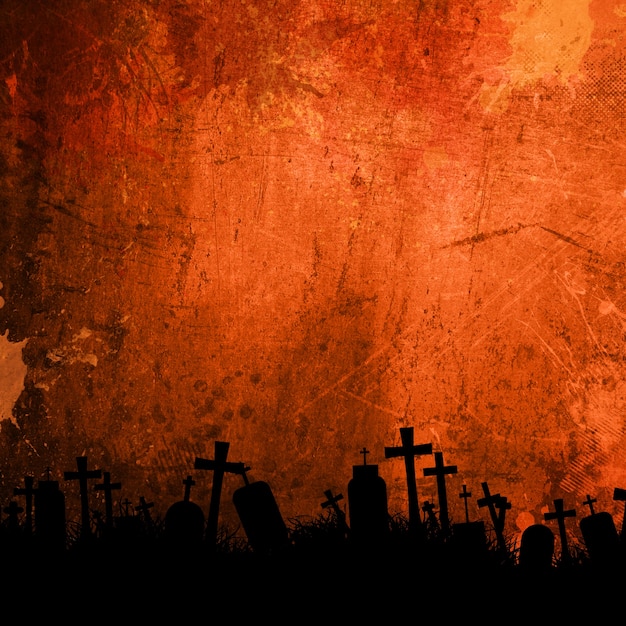 fundo alaranjado do grunge detalhado para o Dia das Bruxas com o cemitério