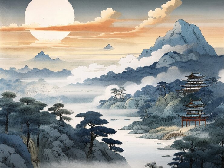 Foto grátis fundo antigo do japão no estilo de arte digital