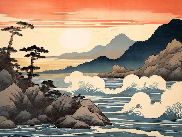 Foto grátis fundo antigo do japão no estilo de arte digital