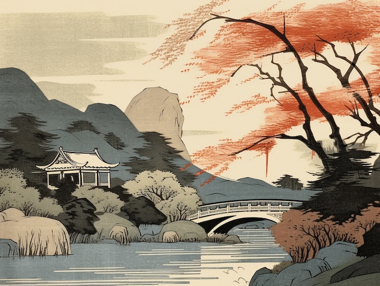 Foto grátis fundo antigo do japão no estilo de arte digital